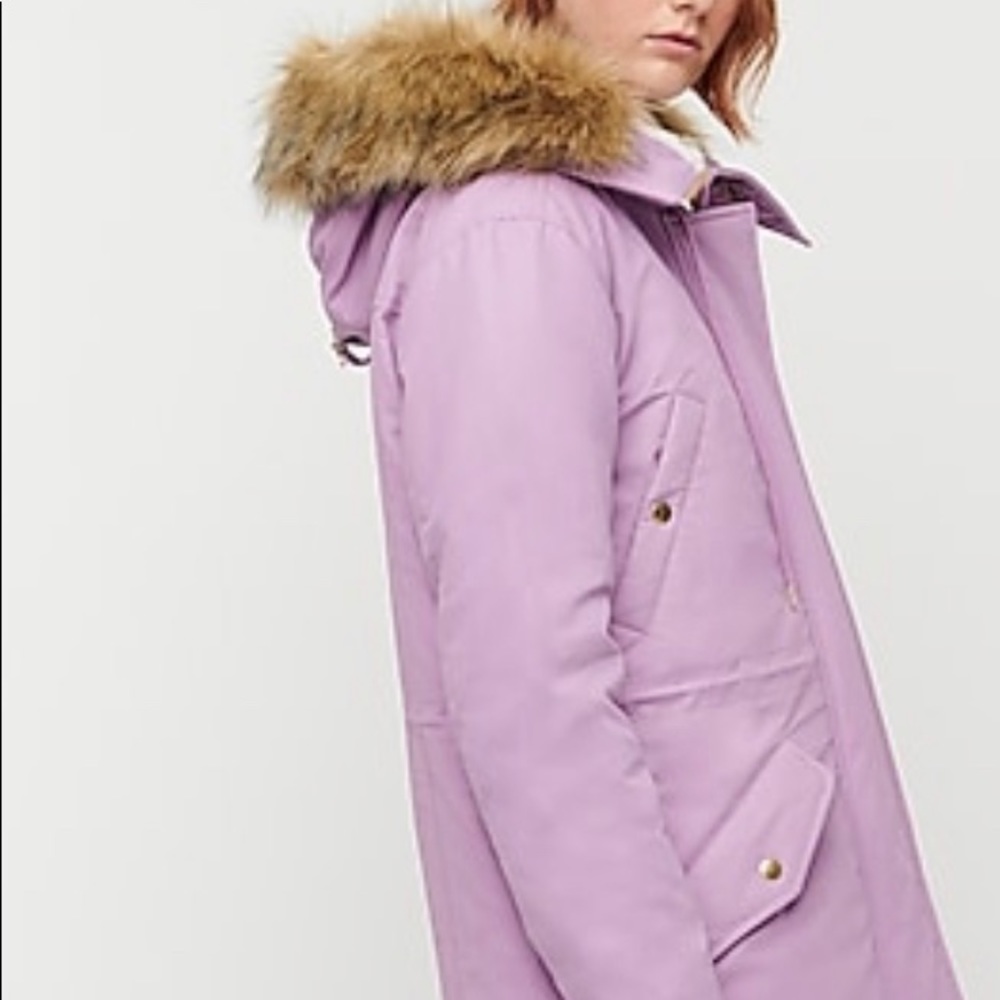 J. Crew Lavender Puffer Coat with Faux Fur Sherpa Lined Hood - Picture 12 of 14